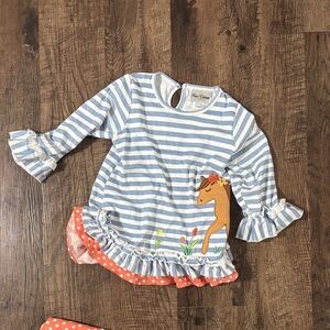 Rare Editions Blue Striped Horse Top with Polka Dot Trim and Pants